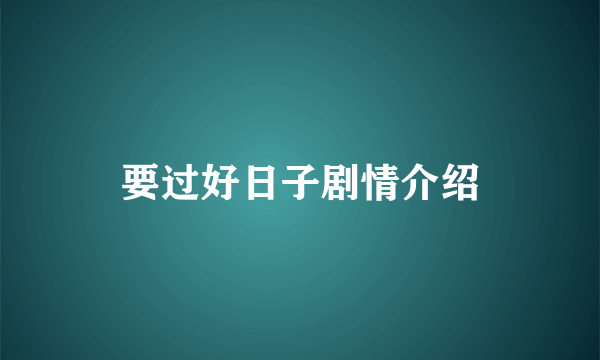 要过好日子剧情介绍