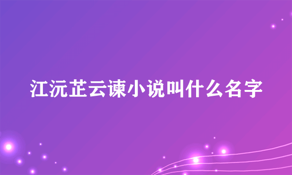 江沅芷云谏小说叫什么名字