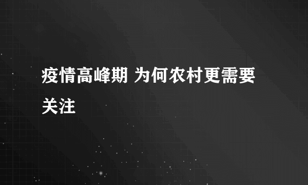 疫情高峰期 为何农村更需要关注