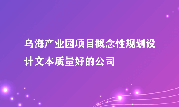 乌海产业园项目概念性规划设计文本质量好的公司