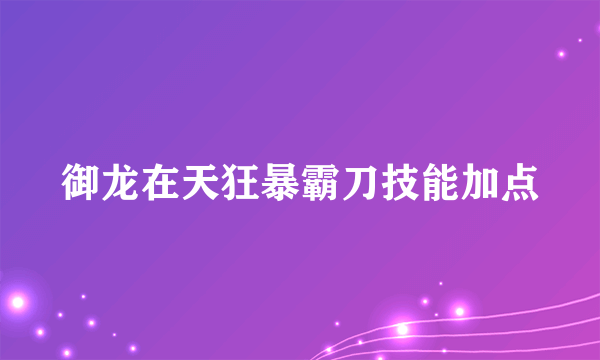 御龙在天狂暴霸刀技能加点