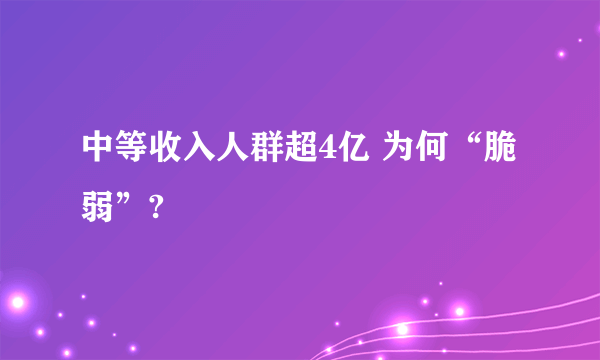 中等收入人群超4亿 为何“脆弱”?