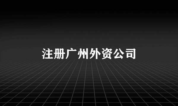 注册广州外资公司