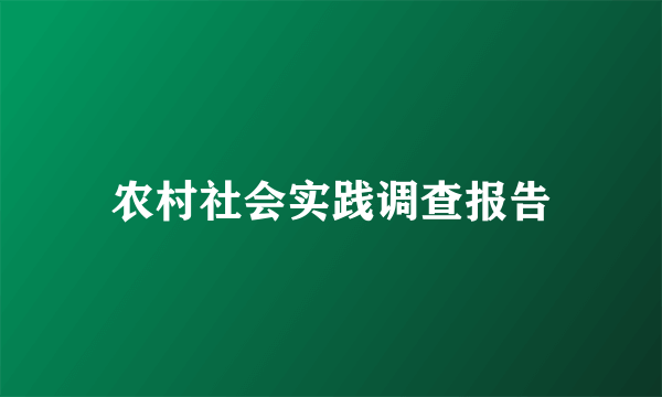 农村社会实践调查报告