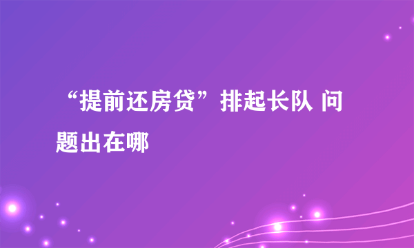 “提前还房贷”排起长队 问题出在哪