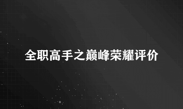 全职高手之巅峰荣耀评价