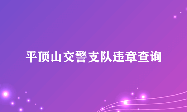 平顶山交警支队违章查询