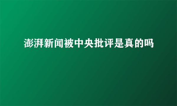 澎湃新闻被中央批评是真的吗