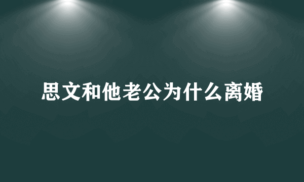 思文和他老公为什么离婚