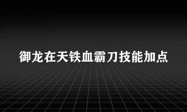 御龙在天铁血霸刀技能加点