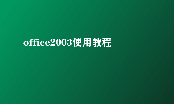 office2003使用教程