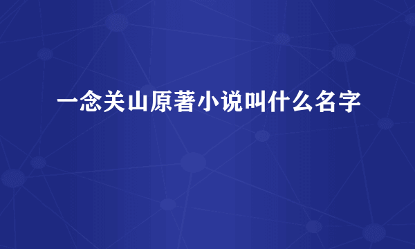 一念关山原著小说叫什么名字