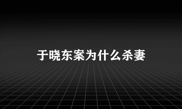 于晓东案为什么杀妻