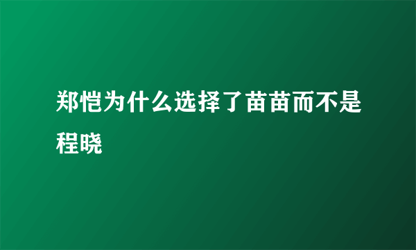 郑恺为什么选择了苗苗而不是程晓玥