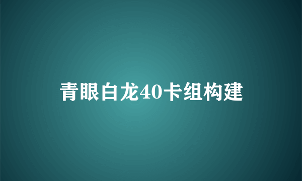 青眼白龙40卡组构建