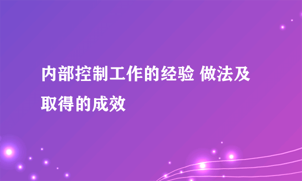 内部控制工作的经验 做法及取得的成效