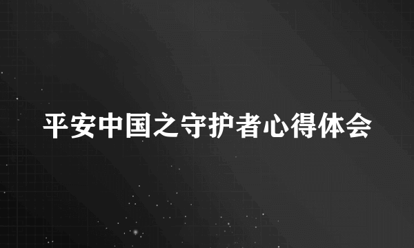 平安中国之守护者心得体会