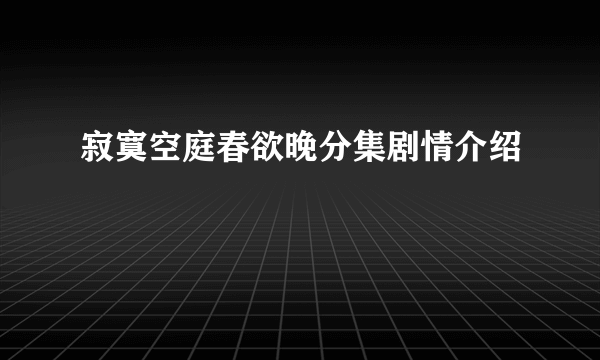 寂寞空庭春欲晚分集剧情介绍