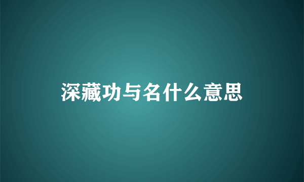 深藏功与名什么意思