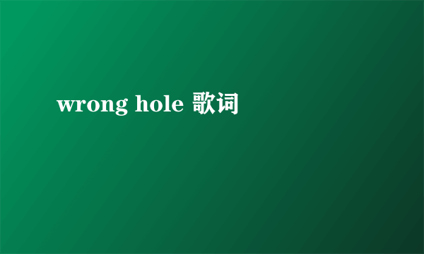 wrong hole 歌词