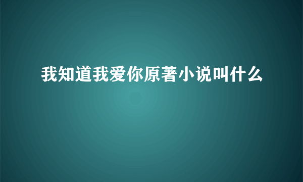 我知道我爱你原著小说叫什么