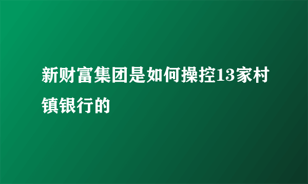 新财富集团是如何操控13家村镇银行的