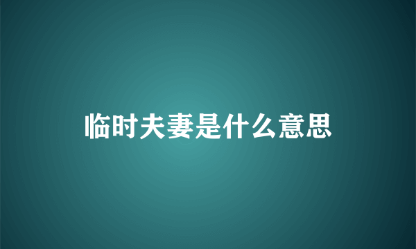 临时夫妻是什么意思