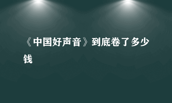 《中国好声音》到底卷了多少钱