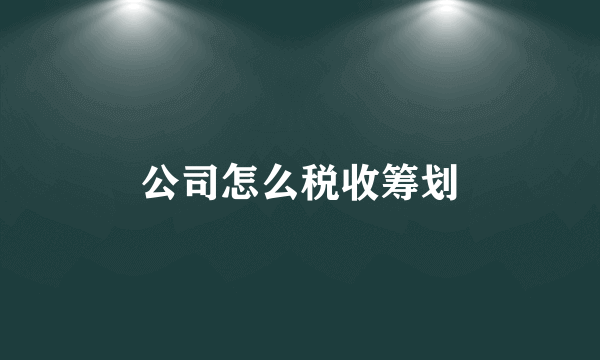 公司怎么税收筹划