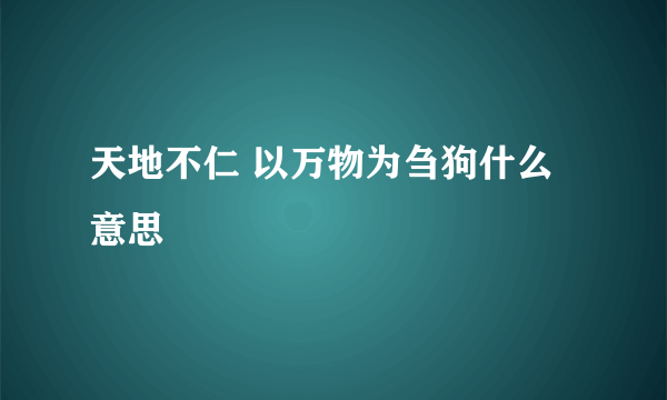 天地不仁 以万物为刍狗什么意思