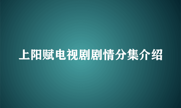 上阳赋电视剧剧情分集介绍