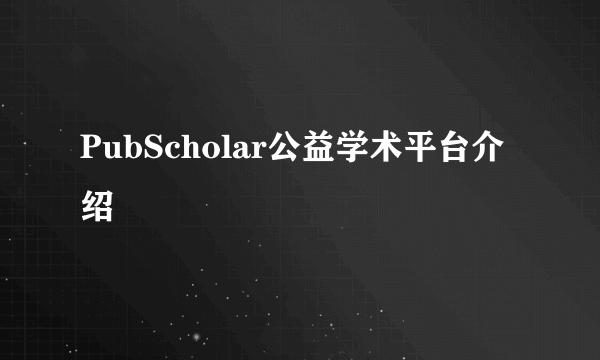 PubScholar公益学术平台介绍