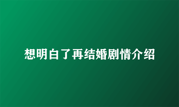 想明白了再结婚剧情介绍